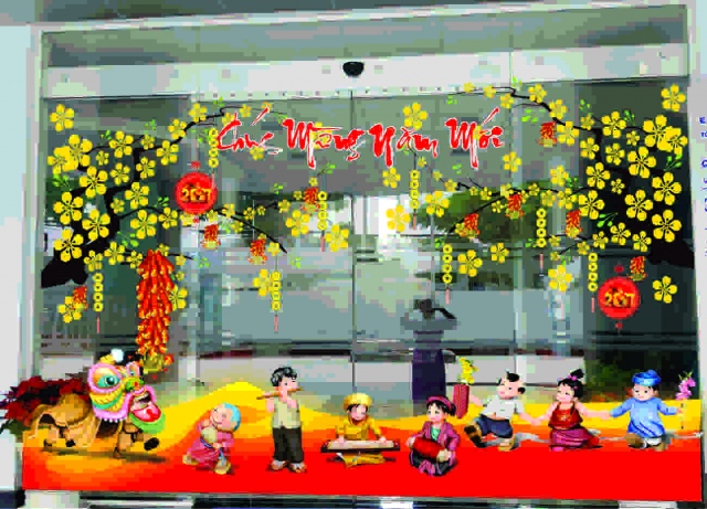 trang trí hoa văn dán lên cửa kính đón tết trang trí hoa văn dán lên cửa kính đón tết